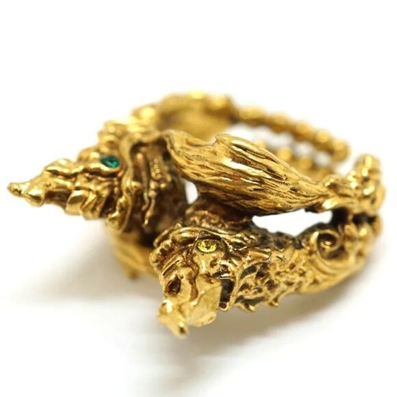 Gucci Rare Stone Dragon Gold Tone Medium Ring 8 - Picture 3 of 9